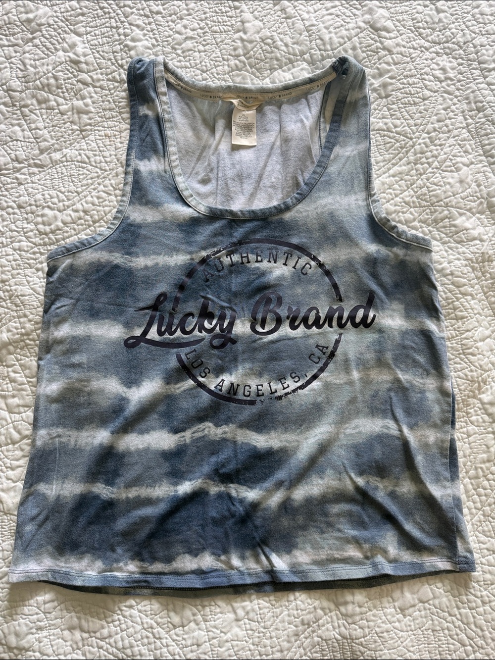 Lucky Brand Women's Blue and White Tie-Dye Tank